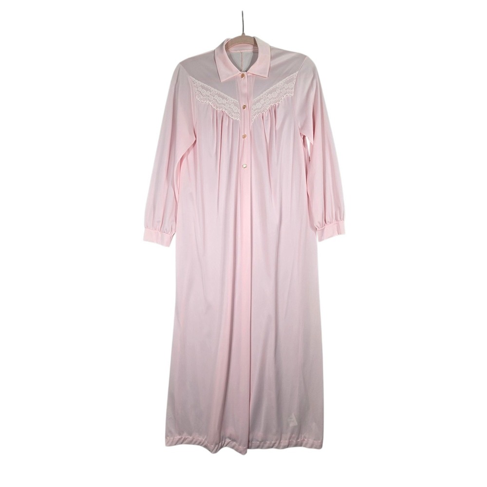Vtg Pinehurst Lingerie Nightgown Womens Small Pink Lace Long Sleeve 80s USA Made